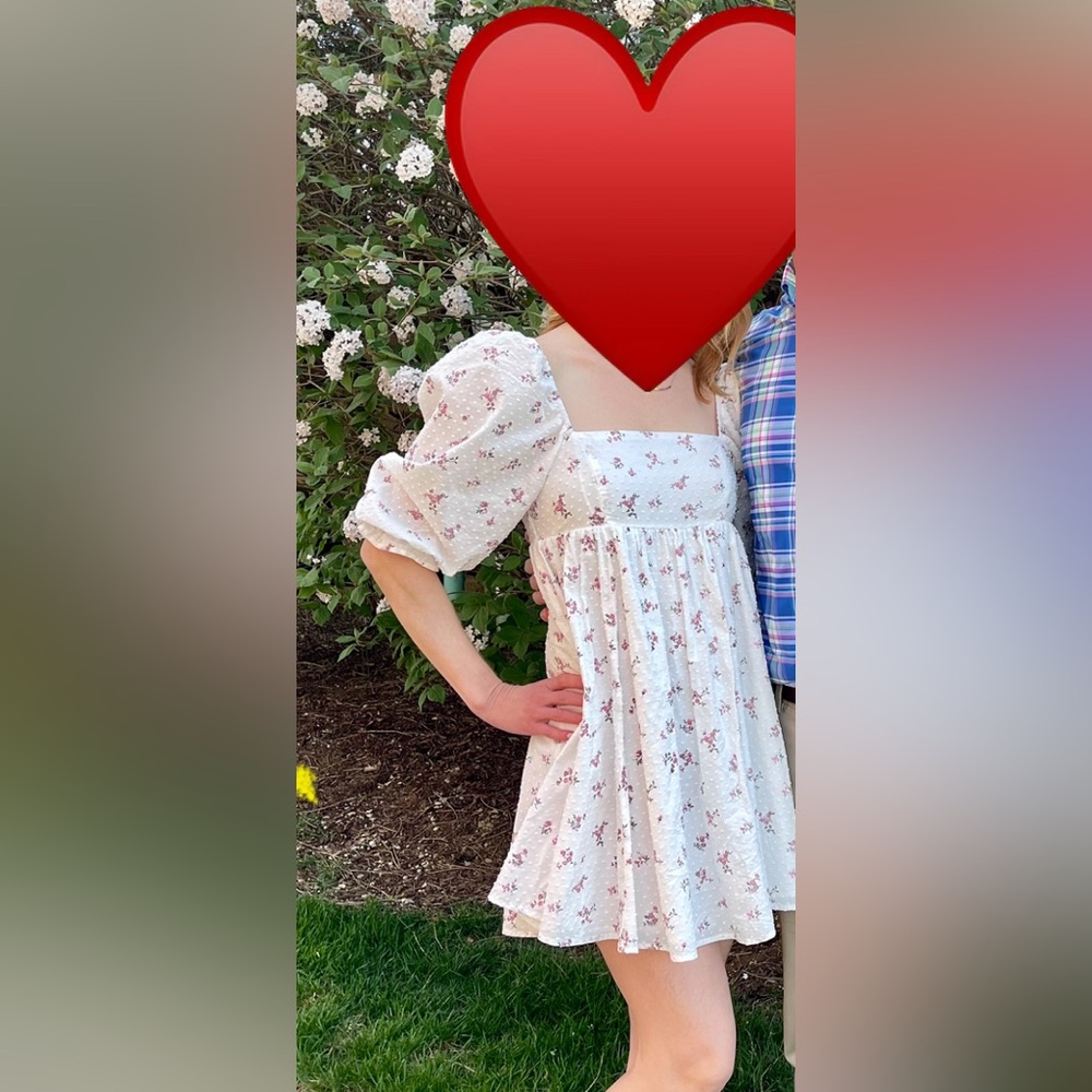 Altar'd State White and Pink Babydoll Eyelet Mini Dress